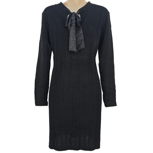 Band Of The Free Womans size L Black Long Sleeve Rib Knit Midi Sweater Dress NEW - Picture 3 of 8